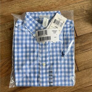 Ralph Lauren Blue and White Checkered Button Down short sleeve Shirt. So cute!